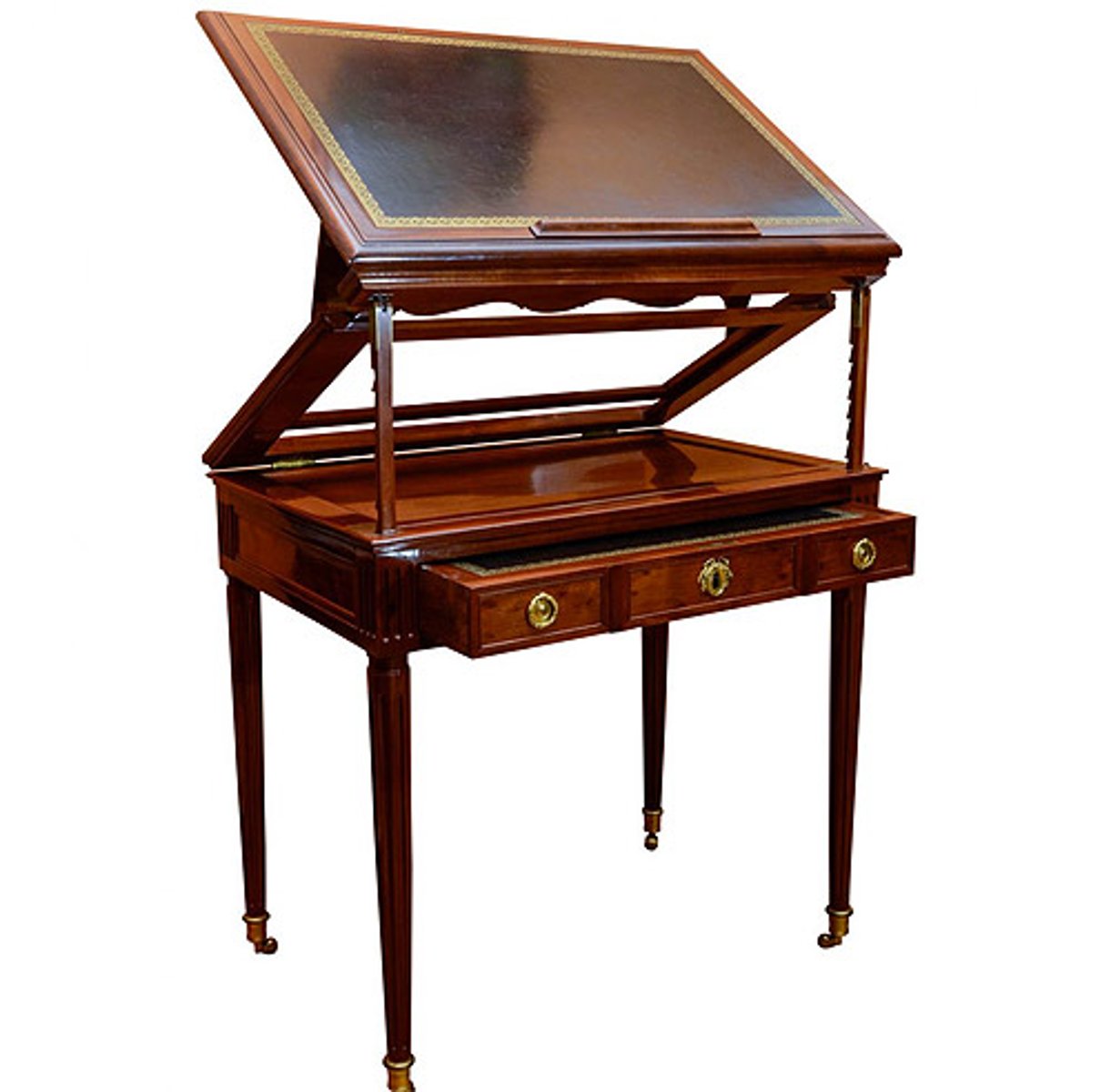 <p>French Neoclassic</p><p>Desk with a mechanical device to raise the surface for writing</p>