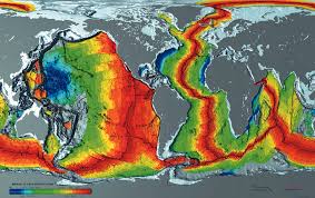 <p>Rocks at mid-ocean ridges are the youngest, and their age increases with distance from the ridge. This supports the idea of new crust forming at ridges and pushing plates apart.</p><p>(red- youngest</p><p>blue- oldest)</p>
