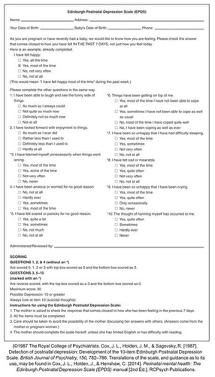 <p>Screening for perinatal mood disorders.</p>