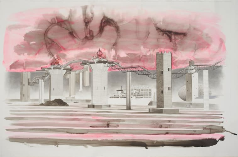 <p>Untitled (The gates of Onomatopoeia) <br>2019<br>Pencil, ink &amp; acrylic on paper</p>