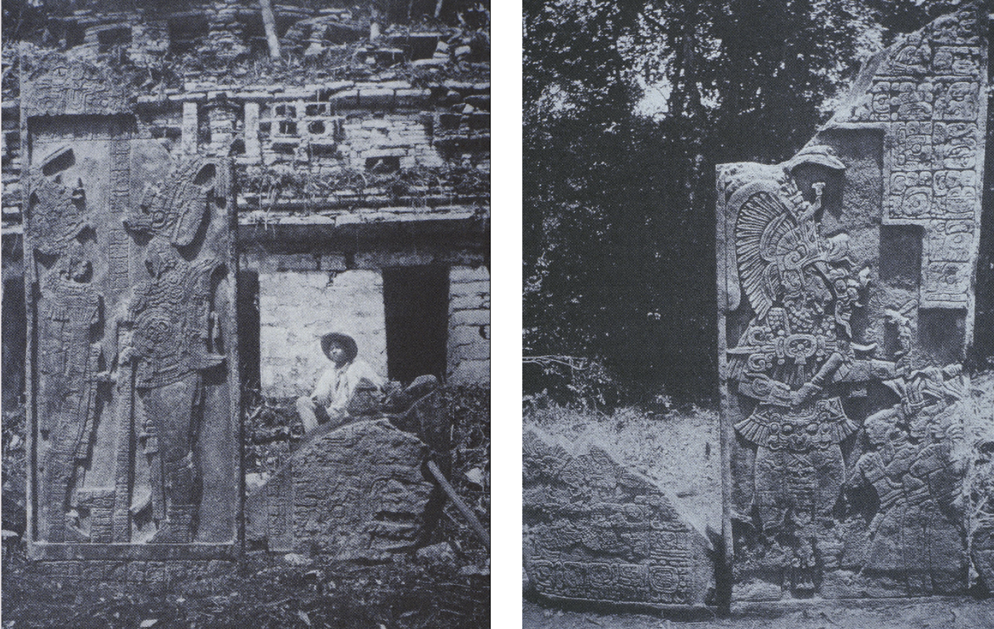 <p>depicts bird jaguar and his father, bird jaguar with captives. glyphs as architecture (almost a corbelled vault)</p>