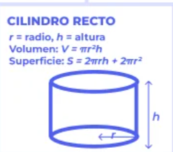 <p>V pie por radio al cuadrado por altura</p><p>S 2 por pie por radio por altura mas 2 pie radio cuadrado</p>