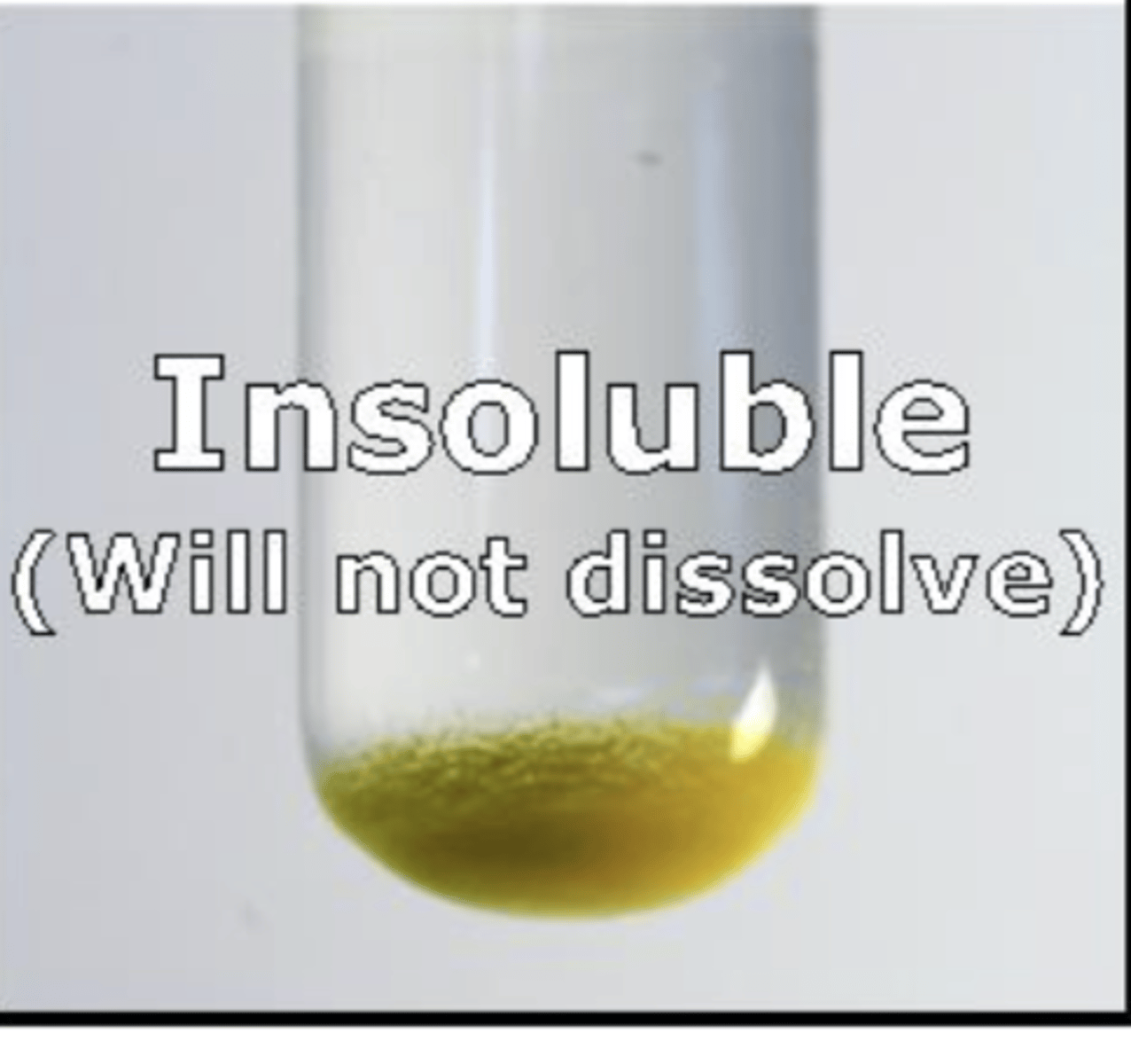 <p>Does not dissolve in water</p>