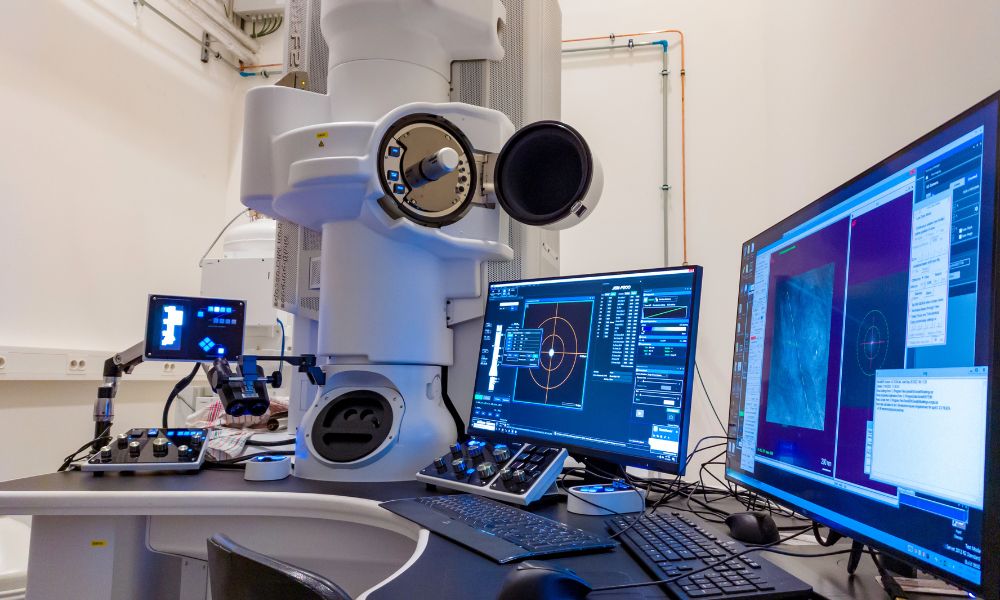 <p>It is a high-powered, high-resolution microscope that uses a focused beam of electrons and electromagnetic lenses to produce images at the nanoscale, allowing magnification of up to <span>10,000,000x</span>.</p><ul><li><p>This type of microscope can be further classified into two types: transmission and scanning.</p></li></ul><p></p>