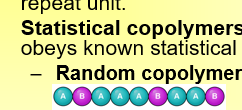 <p><span>•<strong>Statistical copolymers</strong>: the sequential distribution of the repeat units obeys known statistical laws</span></p><p><span>–<strong>Random copolymer</strong>, a special type of statistical copolymer, true random</span></p><p></p>