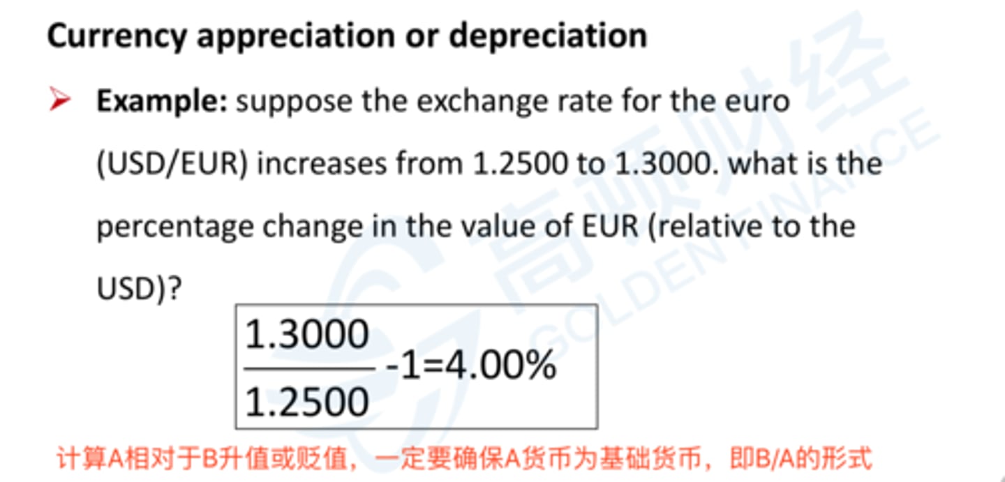 <p>A <strong>depreciation</strong> in the value of the pound, eg from £1.00 = US $1.20 to £1.00 = US $1.10, would mean that less foreign currency can be obtained for the same amount of domestic currency. So, the pound has become weaker.</p>