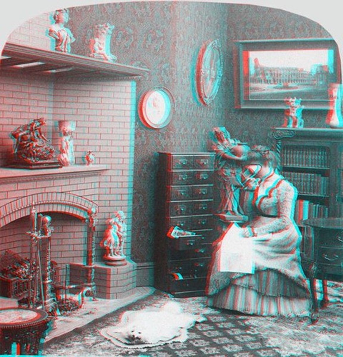 <p>One lens is a red-pass filter and the other is a blue-pass filter. Images are created by taking two images with camera lenses ~6cm apart and applying filters.</p>