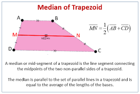 <p>The median is parallel to the bases and its length is the average of the lengths of the two bases.</p>