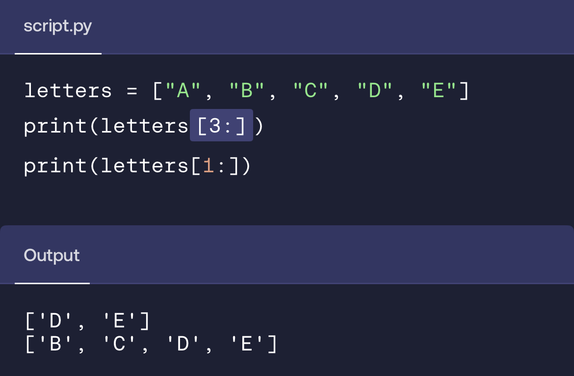 <p>It will retrieve all the values from that starting list position to the end of the list. </p>