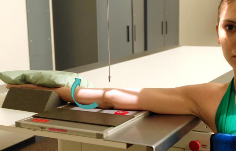 <p>external/lateral oblique (elbow)</p><ul><li><p>entire body/arm is rotated laterally </p></li><li><p>elbow at 45°</p></li></ul><p></p>