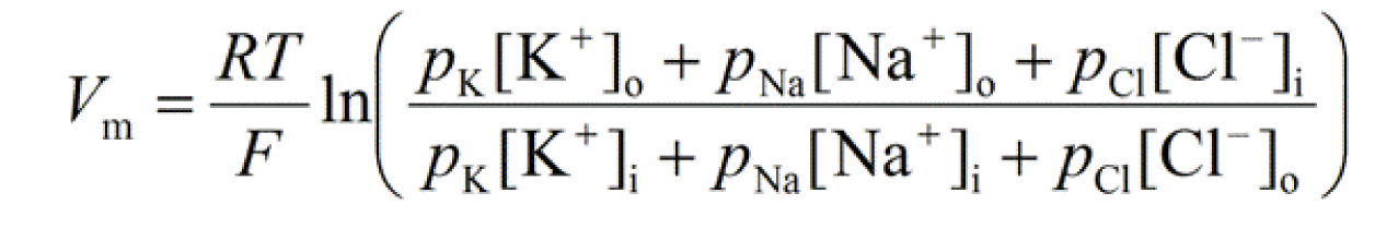 GHK takes the differences in distribution and permeability of all ions into account to find the Vm. Can omit the Cl - p and concentrations. 

No z is taken into account because the Cl- is reciprocal. 