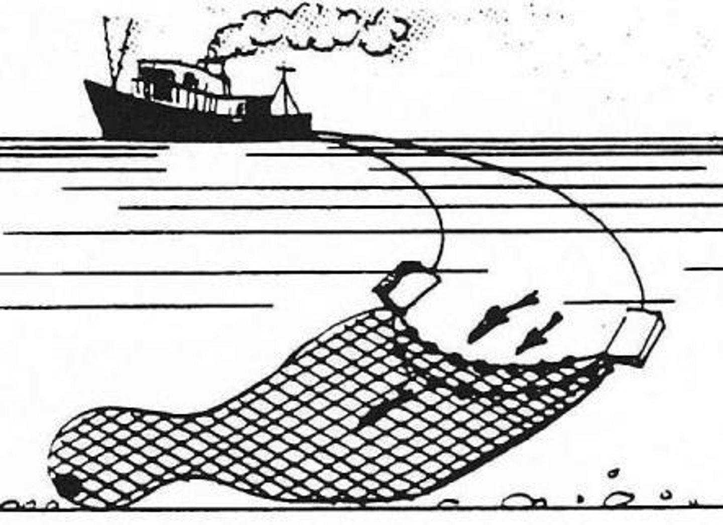 <p>Otter trawling involves dragging a bag-shaped net along the ocean floor.</p>