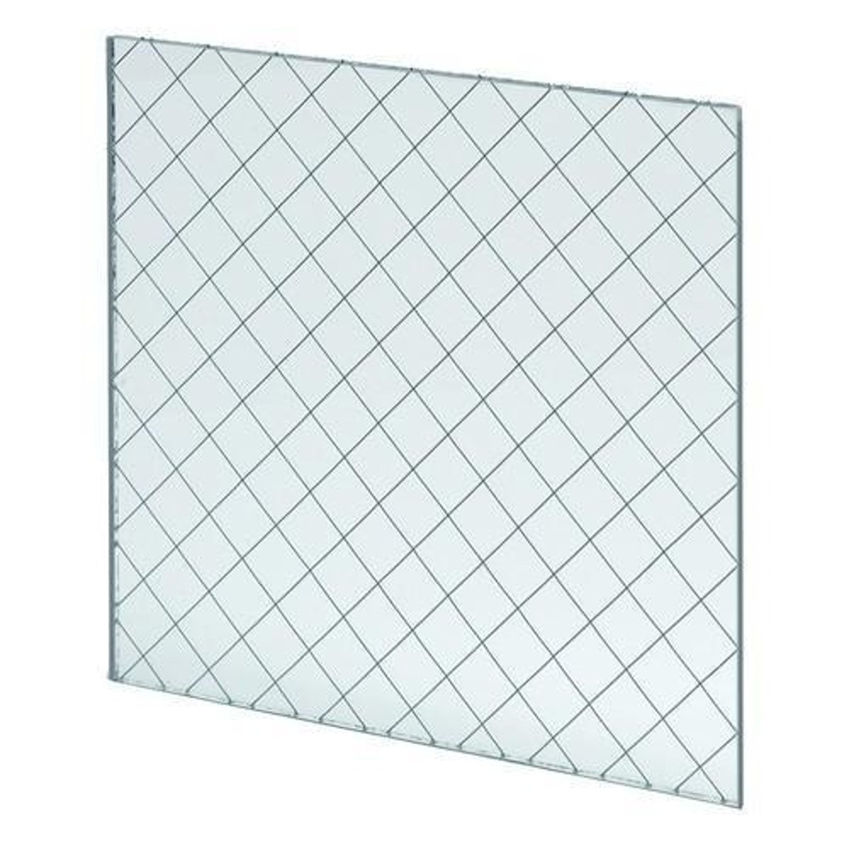 <p>A glazing material with embedded wire mesh. Wire mesh prevents shattering of the glass</p>