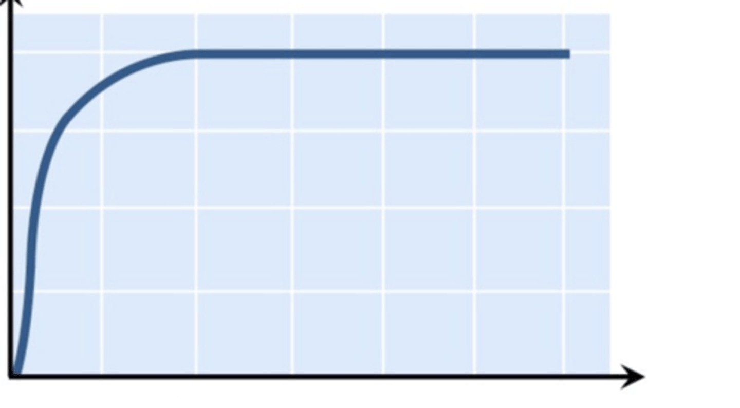 <p>It increases, than plateaus, as all enzymes are occupied and working at maximum capacity</p>