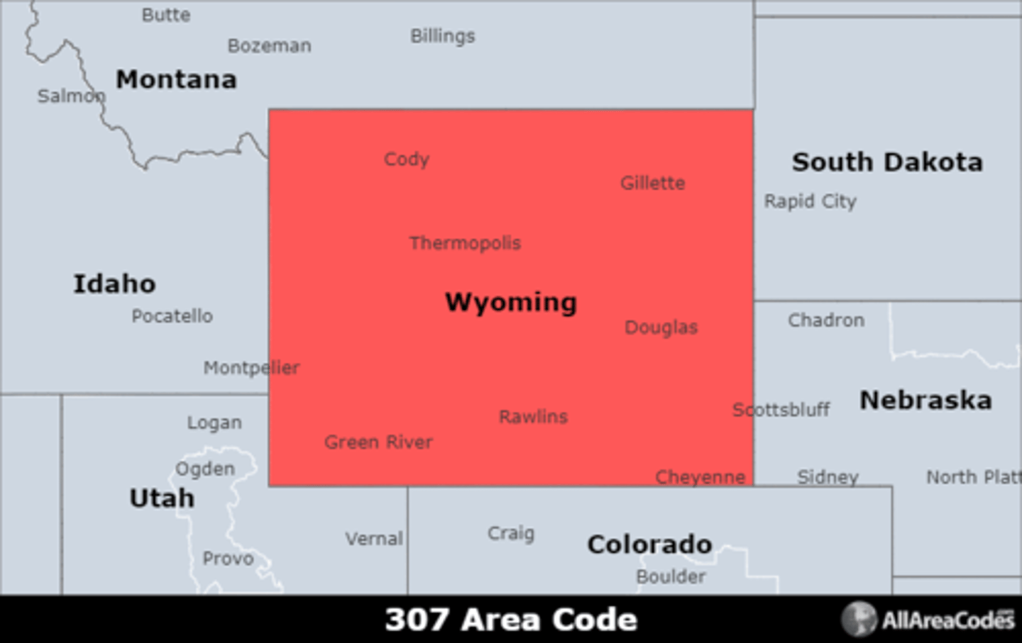 <p>Area code 307 covers the entire state of Wyoming. It is the only area code that serves the area.</p>