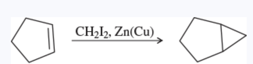<p>a cyclopropanation of an alkene using the carbenoid reagent generated from diiodomethane and the zinc-copper couple </p>