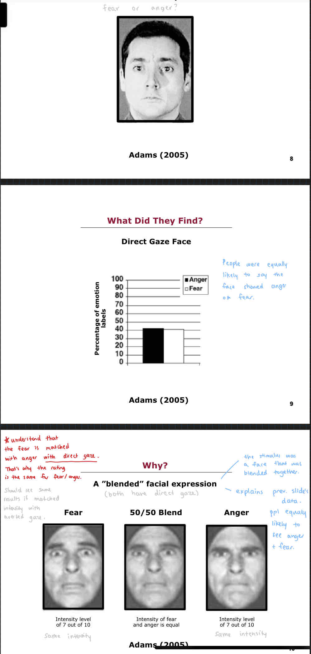 <p>They found that people were equally likely to say the face showed anger or fear.</p><p>They think they found this because the fear intensity rating is the same as the anger intensity rating when the expressions were seperate. That is why the  rating was the same.</p>