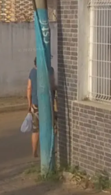 <p>blue pole with cst written on it</p>