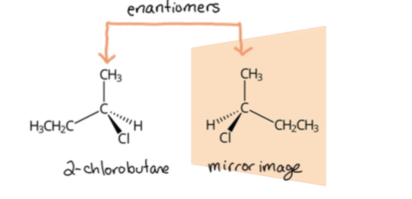 <p>➤ Molecule that cannot be superimposed on its mirror image (like a hand) <br>➤ Enantiomers are chiral</p>