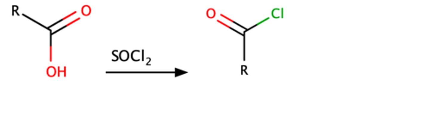 <p>o RCOCl</p><p>o 2 step mechanism</p>