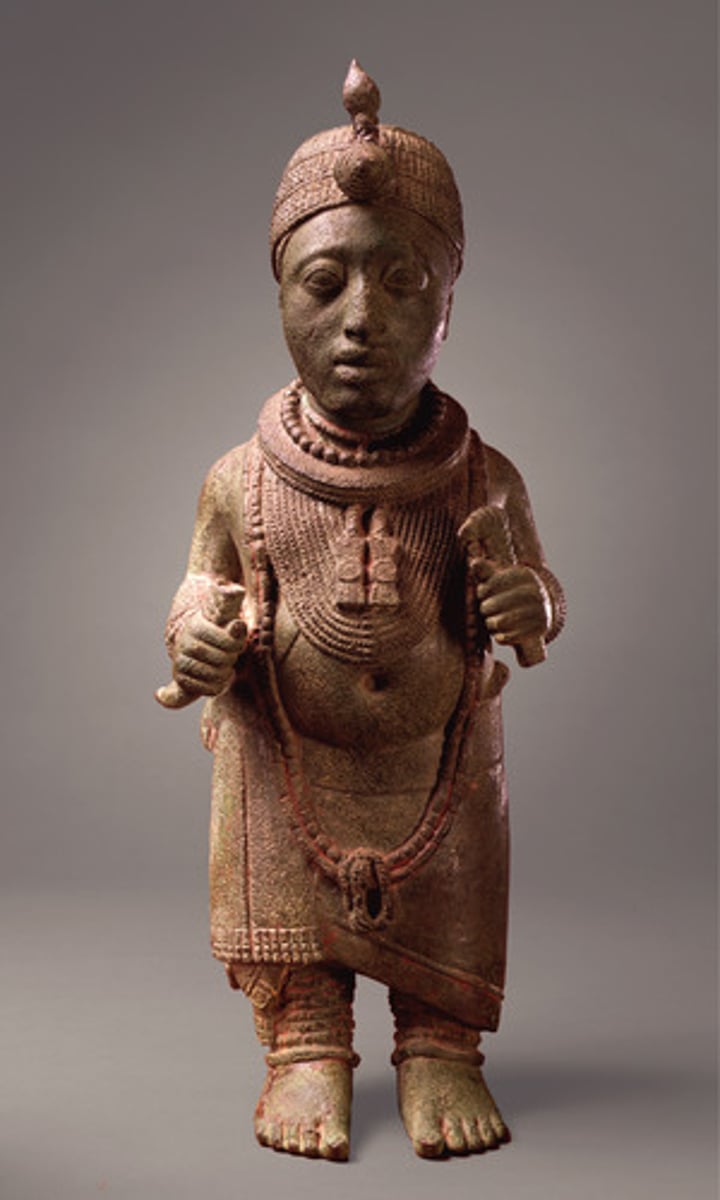 <p>Brass figure of a king, 1100-1400</p>