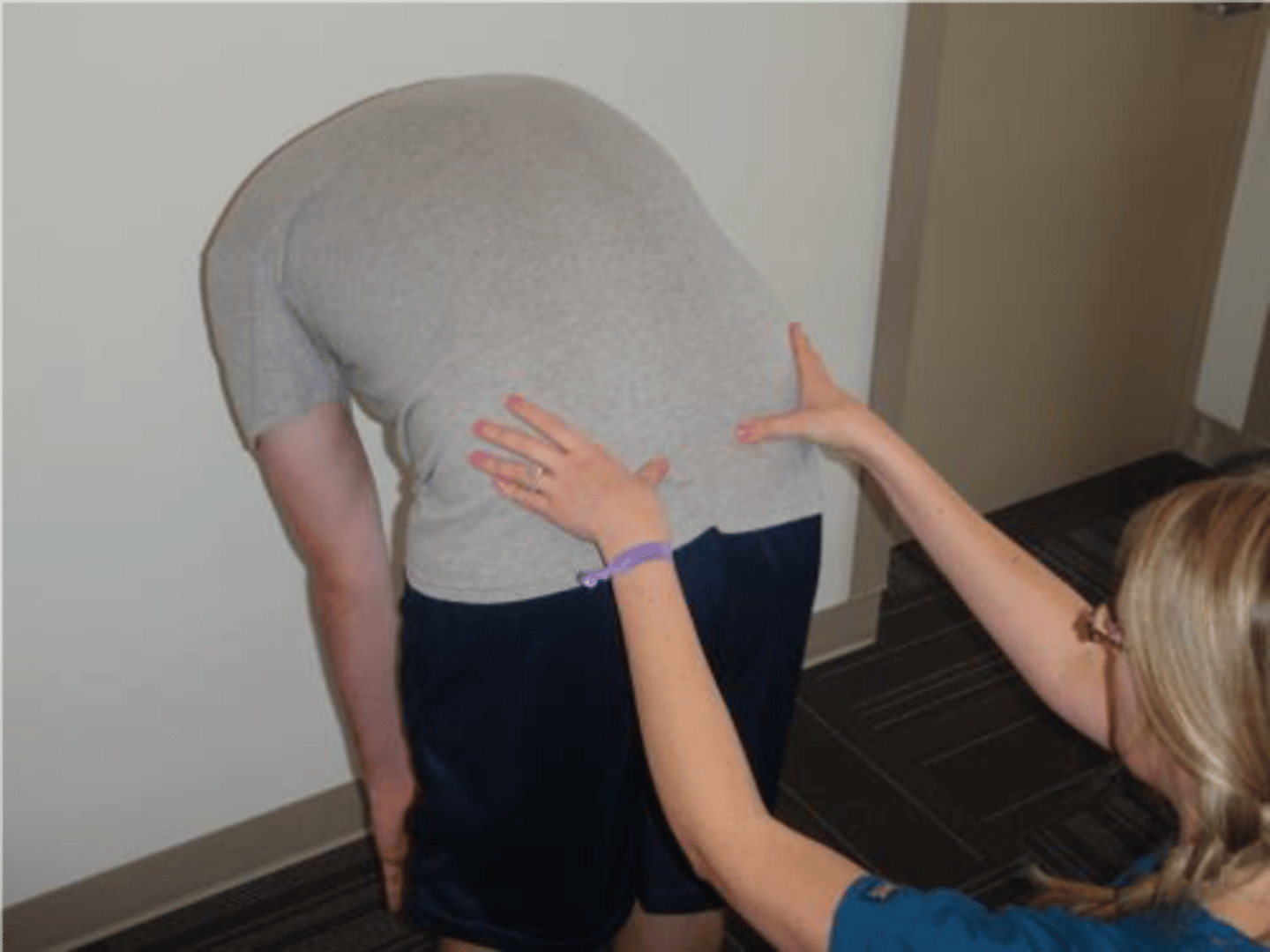 <p>Purpose: Sacroiliac articular restriction</p><p>Method: Pt is standing. PT palpates PSIS and monitors its movement as pt bends forward</p><p>Positive Test: One PSIS moves farther in the cranial direction than the other PSIS.</p>