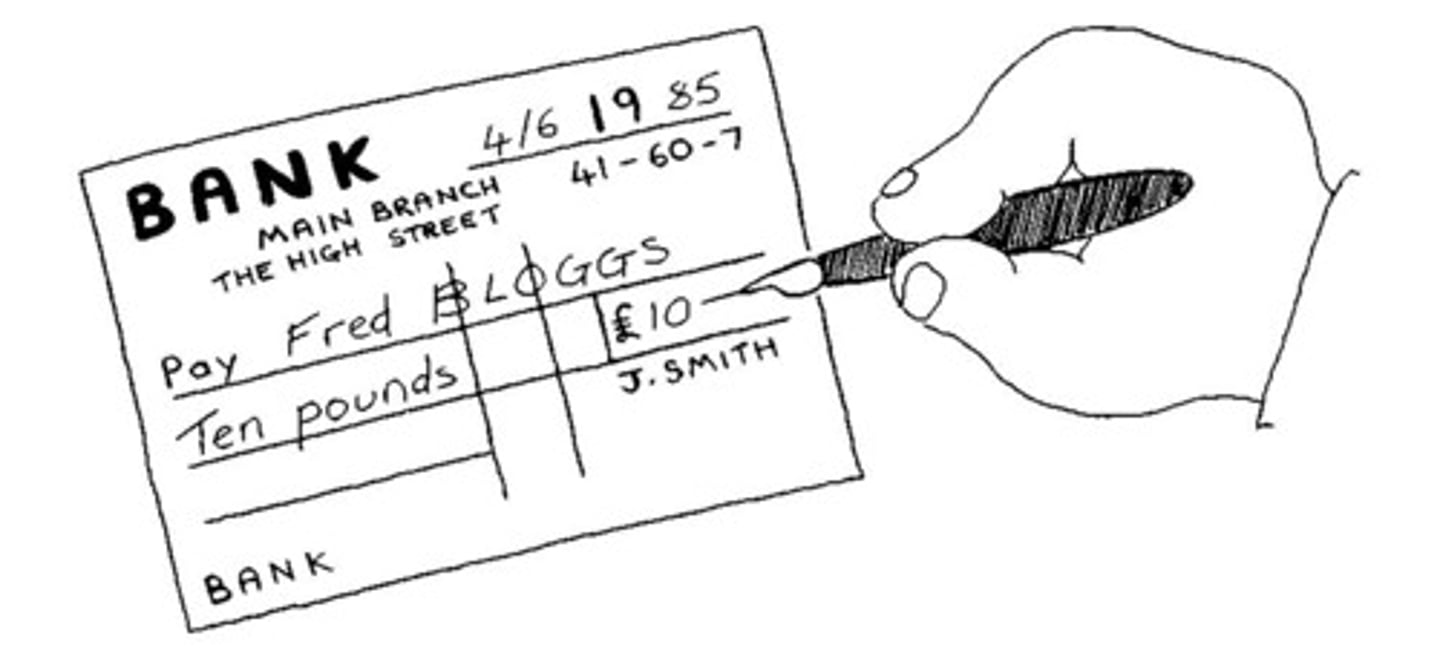 <p>to write all the necessary information on an official document:</p><p>ex: could you make out the cheque to Babel Ltd.,please?</p>