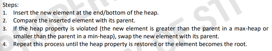 <ul><li><p>used after inserting a new element to restore the heap property by moving the element up the tree.</p></li></ul><p></p>