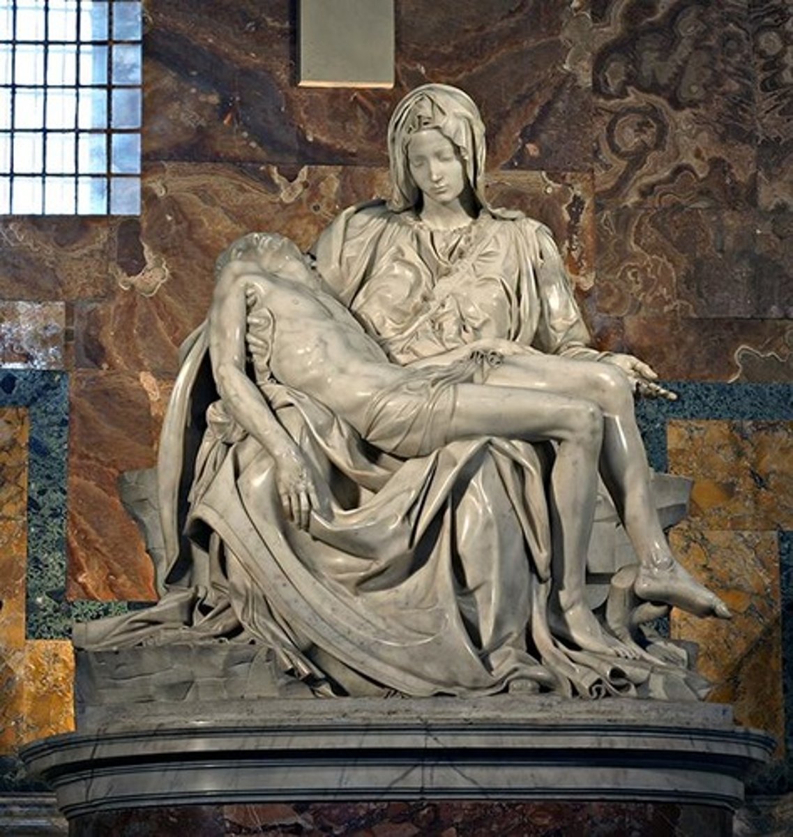 <p>A marble sculpture by Michelangelo, blending naturalism and idealization.</p>