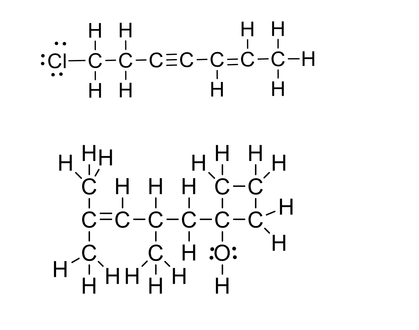 <p>Draw bond-line representations for the following Lewis structures</p>