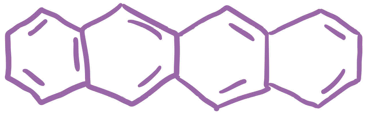 <p>4 benzene rings (horizontal)</p>