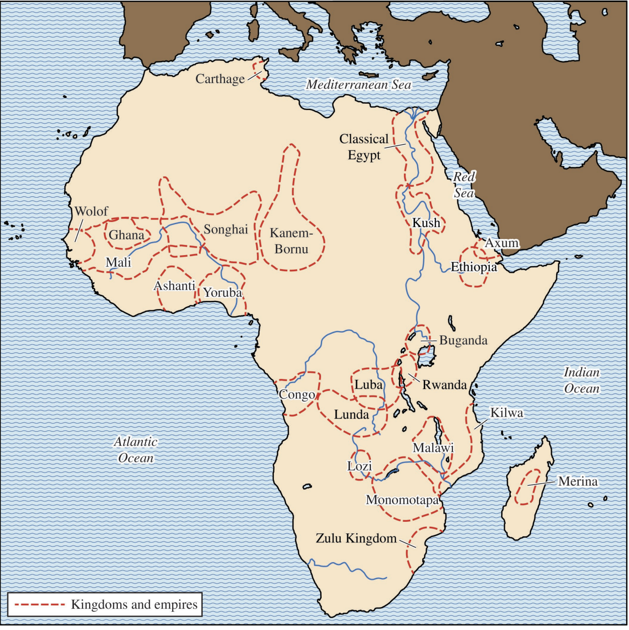 <p>- <span>c. 600-1600 CE</span></p><p><span>- </span>Ancient Ghana located in present-day Mauritania and Mali </p><p>- Present-day Republic of Ghana embraced name of the ancient empire when it achieved independence from colonial rule (1957)</p>