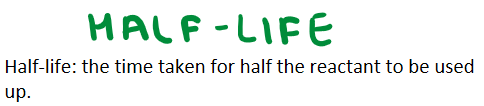 <p>Half-life: the time taken for half the reactant to be used up</p>