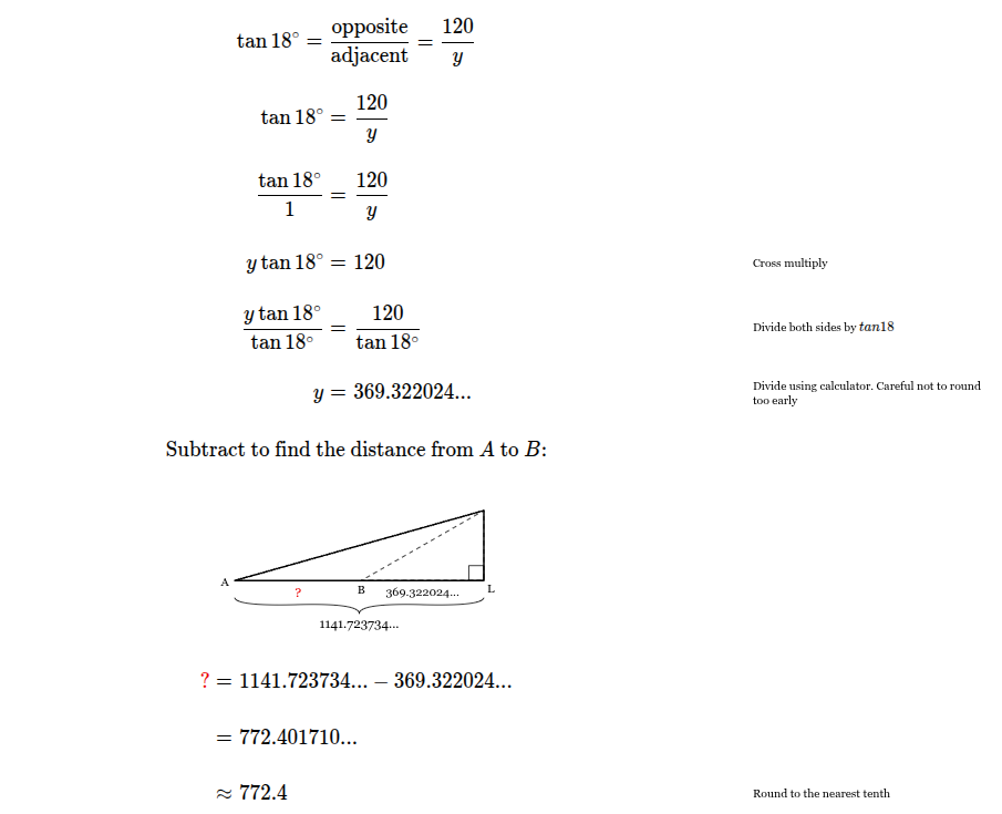 <p><span><span>The boat traveled </span></span><span style="font-family: KaTeX_Main, "Times New Roman", serif; line-height: 1.2; font-size: 1.21em;"><span>772.4</span></span><span><span> feet from point </span></span><span style="font-family: KaTeX_Main, "Times New Roman", serif; line-height: 1.2; font-size: 1.21em;"><em><span>A</span></em></span><span><span> to point </span></span><span style="font-family: KaTeX_Main, "Times New Roman", serif; line-height: 1.2; font-size: 1.21em;"><em><span>B</span></em></span><span><span>.</span></span></p>
