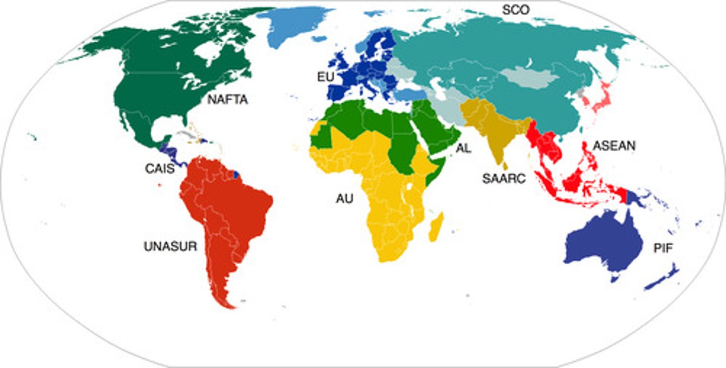 <p>A trading bloc is a group of countries that work together to provide special deals for trading. This promotes trade between specific countries within the bloc</p>