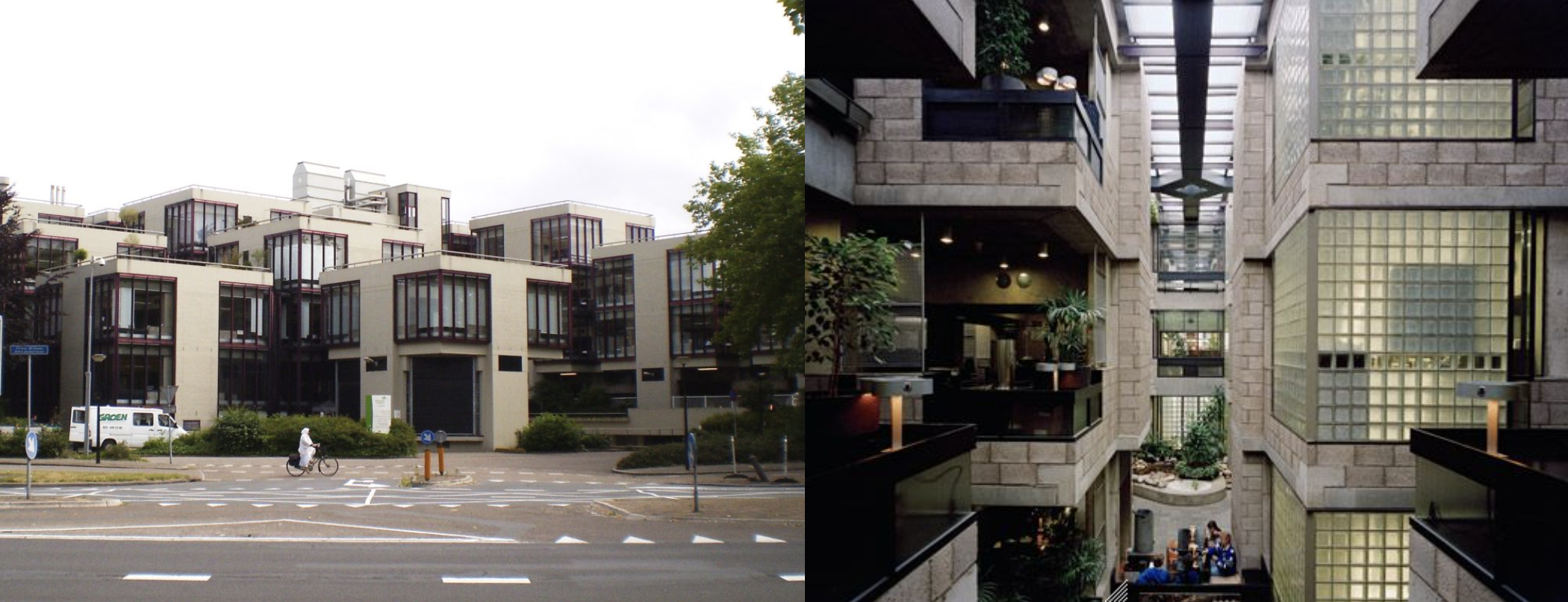 <ul><li><p>standard module</p><ul><li><p>spatial units relate to individual offices</p></li></ul></li><li><p>small clusters > cantilevered corners, concrete block</p></li><li><p>structure provides order</p><ul><li><p>different purposes + personal</p></li></ul></li></ul><p></p>