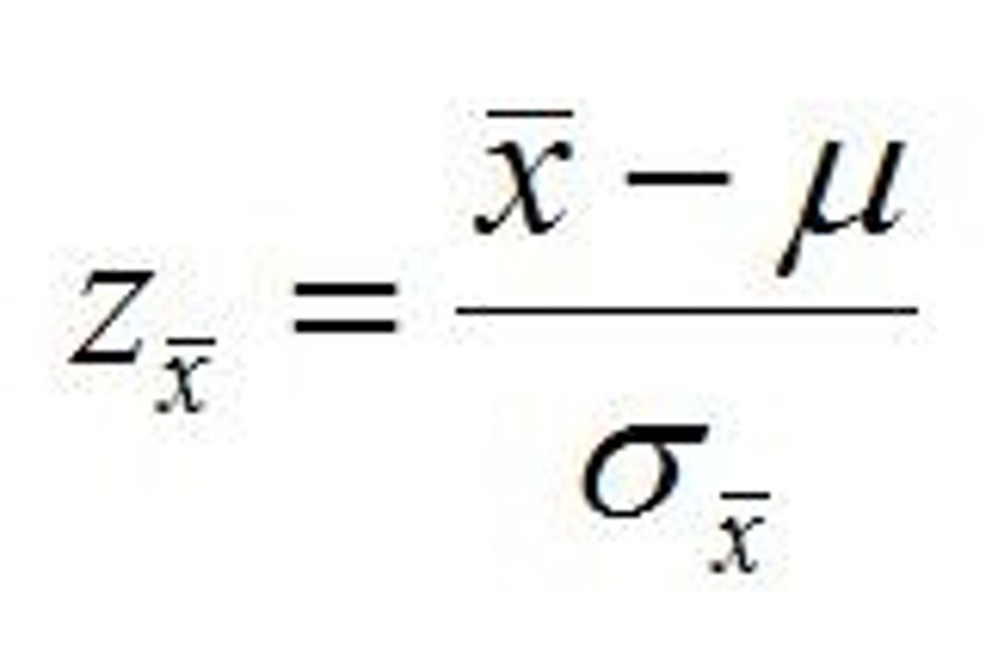 <p>z = (sample mean - mu) / SE</p><p>or</p><p>z = (sample mean - mu) / (σ/sqrt(N))</p>