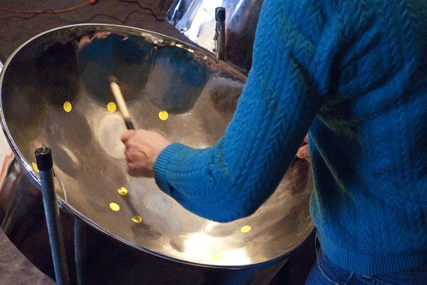 <p>Often used in Calypso and Samba music. Individual holes are carved into the pan and produced different pitches.</p>