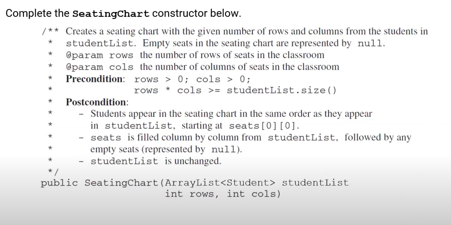 <p>2014 FRQ: Seating Chart </p>