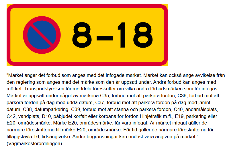 <p>Särskilda bestämmelser för stannande och parkering (C45)</p>