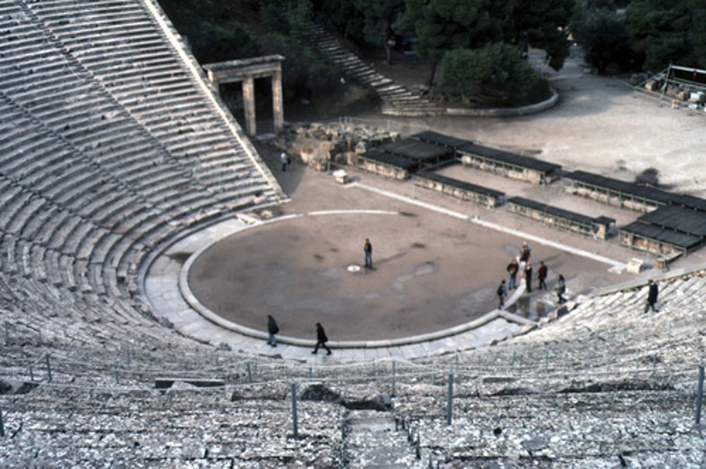 <p>Theater</p><p>- Seats surround alter in the orchestra for wine (all plays in honor of Dionysis)</p><p>- Great acoustics</p><p>- Theater builds community and plays teach lessons</p><p>Tholos</p><p>- Round temple: Doric columns outside, Corinthian columns inside; very ornate with elaborate coffers</p><p>- Hole in center: Fountain house? Snake house (shed = rebirth/rejuvination)</p>