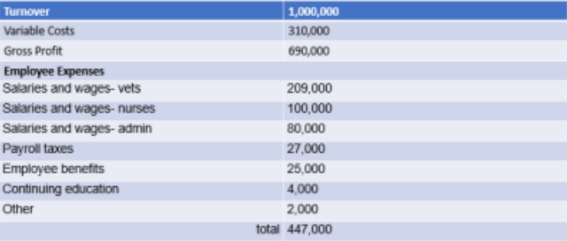 <p>What is the staff cost as a percentage of turnover for ABC Equine Practice?</p>