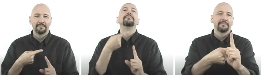 <p>like MONTH, but dominant hand does big arch motion</p>