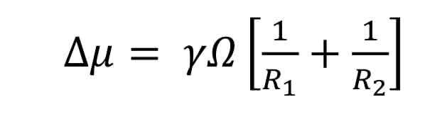 <p>Where:</p><ul><li><p><strong>γ Is the surface energy Of the sphere</strong></p></li><li><p><strong>Ω Is the atomic volume of the added atoms</strong></p></li><li><p><em>∆µ is the change in chemical potential</em></p></li><li><p><em>R1 is one of the principle radii of the surface</em></p></li><li><p><em>R2 is another of the principle radii of the surface</em></p><p></p></li></ul>