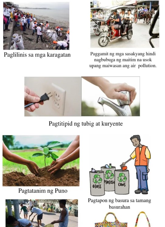 <p><strong>A:</strong> Magtanim ng puno, magtipid sa tubig at kuryente, iwasan ang polusyon.</p>