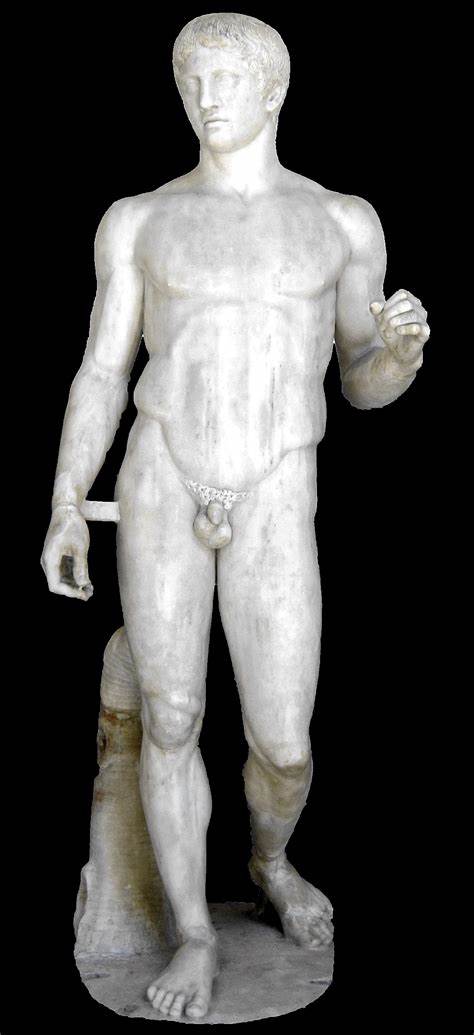 <ol><li><p>First case of controposto and the author wrote this whole book about it</p></li><li><p>Idealized form of a male athlete</p></li><li><p>Once held a spear</p></li><li><p>Made by Polykleitos</p></li></ol><p></p>