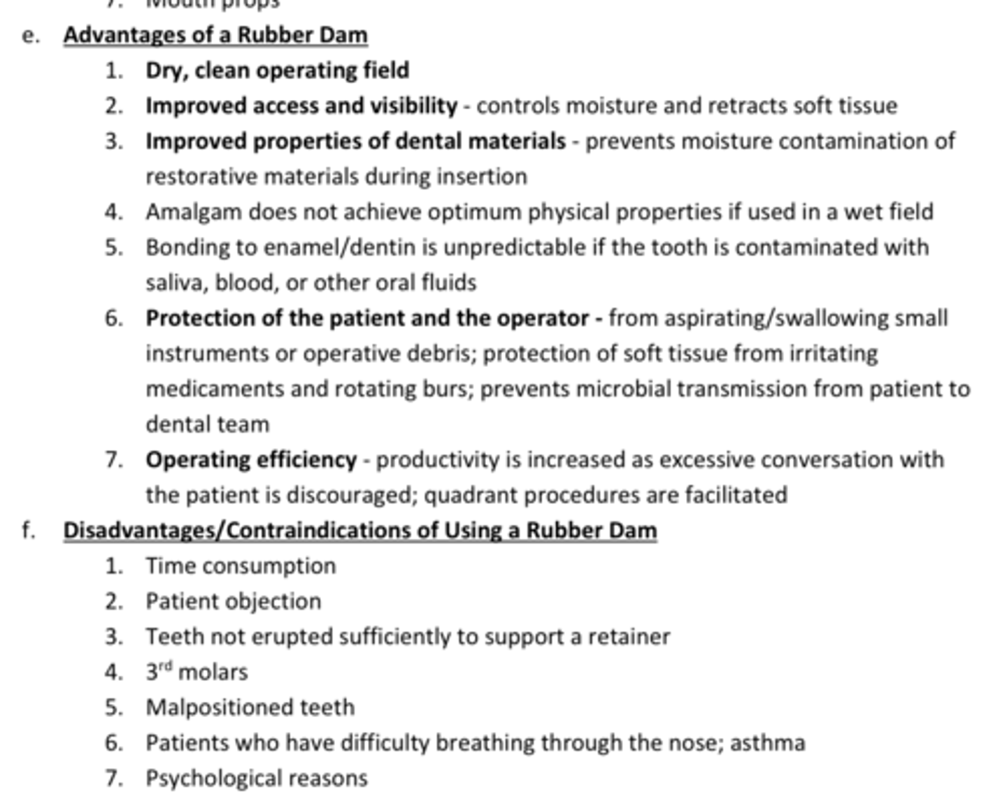 <p>List 3 advantages of using a Rubber Dam for Isolation</p><p>- review photo for rest</p>