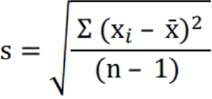 <p>distance, mean</p><p>square, add, n-1, sq root</p>