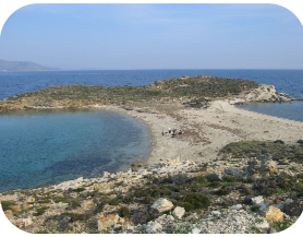 * Coastal depositional landform
* Two islands connected by a bar
* Can be indicative of a spit forming or a spit splitting