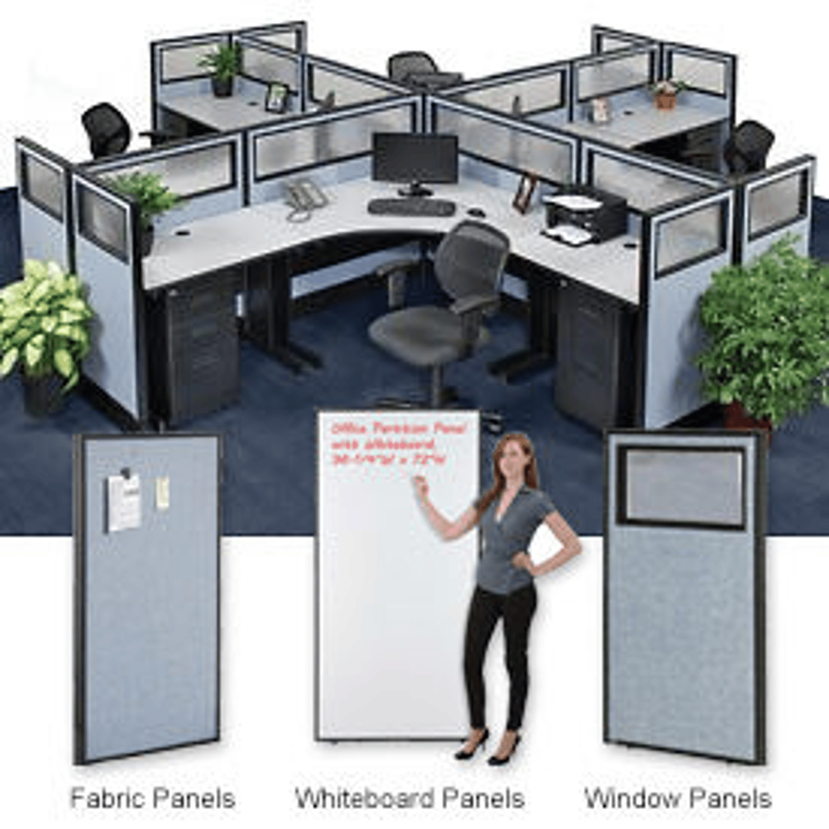 <p>a. low wall modular partition with glass strips at the middle</p>